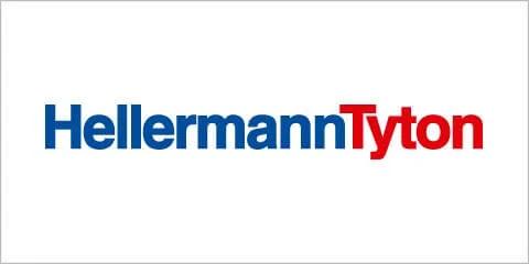 HellermannTyton logo in blue and red font