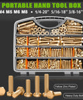 Metric And SAE Hex Bolts And Nuts Assortment Kit 680 Pieces Grade 8.8 with gold zinc plating in storage case