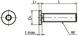 Technical diagram of SSTS-M3-6 NBK Hexalobular Socket Head Cap Screws - Low Profile - Made in Japan, side and top view with dimensions