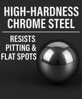 High-hardness chrome steel ball with text emphasizing resistance to pitting, related to (25 Qty) 1/2" Inch (0.50") Precision Chrome Steel Bearing Balls G25.