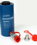 Hollow Hydraulic Cylinder Ram 20 TON 4 Inch Stroke, blue with red cap, suited for hydraulic systems and repair work.