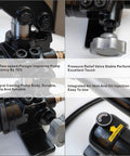 Close-up details of 10000 psi Hydraulic Hand Pump 2 Speed Power Pack Hydraulic Lifting Pump showing plunger, valve, and labeling.