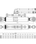 Technical drawing of ✝️ Hydraulic Top Link Cat. 1-1 with Locking Block Min. 20 7/8”→ Max. 31 7/8” with 2 x Hoses Stroke. 11"