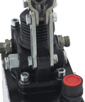 Close-up of LiGuVCY Hydraulic Piston Hand Pump with Changeover Valve for Double Acting Cylinder, showing components and fittings.