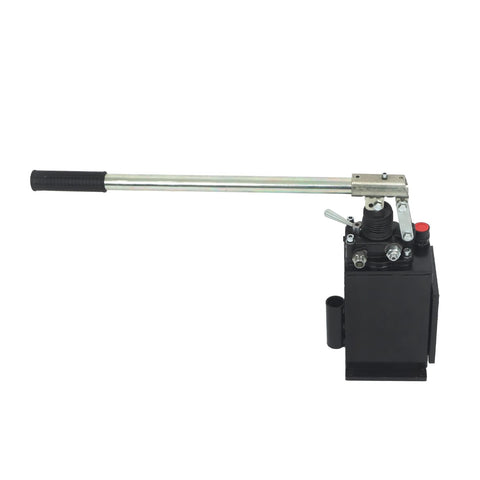LiGuVCY Hydraulic Piston Hand Pump with Changeover Valve for Double Acting Cylinder, manual hydraulic pump with steel tank, side view