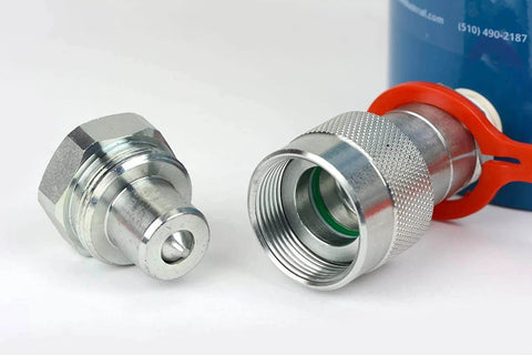 Hydraulic quick connect couplers for Hollow Hydraulic Cylinder Ram 20 TON 4 Inch Stroke, front view.