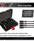 Open case with ABN 1/2in Drive Impact Socket Set Metric 17-22mm SAE 3/4-15/16in 9pc Lug Nut Torque Stick Extension Limiter 90-120 ft/lb