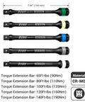 5 Pcs 1/2" Impact Torque Limiting Extension Bar Set, 65ft-lb to 140ft-lb, high precision, 8-inch CR-MO steel bars