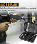 5 Pcs 1/2" Impact Torque Limiting Extension Bar Set, 65ft-lb, 80ft-lb, 100ft-lb, 120ft-lb, 140ft-lb, in use with tool case