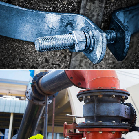 Industrial piping and fastening with aluminum washers in construction setting; ideal for Aluminum Pop Rivet Washers For One Eighth Inch Rivets 250 Pack.