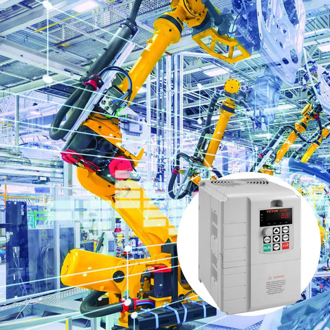 10HP, 7.5KW, 34A, 1 Phase 220V-240V Input to 3 Phase 220V-240V Output Variable Frequency Drive, 0-400Hz VFD for AC Motor Speed Control front view in industrial setting