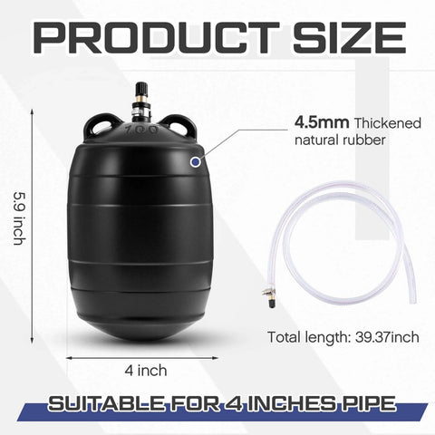 Inflatable Pipe Plug for Sewer Test and Pipeline Inspection 4 Inch Thick Natural Rubber Plumbing Ball with 1 Meter Plastic Extension Hose