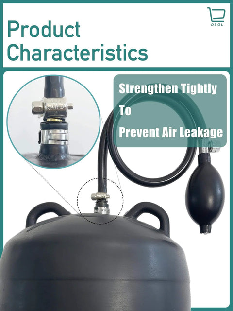 Close-up of Inflatable Pipe Plug Balloon for Sealing and Testing Sewer Pipes with Integrated Air Pump and Pressure Bladder.