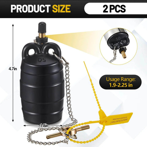 Two Piece 2 Inch Inflatable Pipe Ball Plugs For Pressure Test In Black Rubber Durable Industrial Grade, size shown 1.8 x 4.7 in.