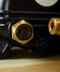 Close-up of connector on Ingersoll Rand P1.5IU-A9 2hp 20 gal Single-Stage Compressor (115/1) 42663401 showing gauge and fittings.