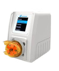 Close-up of white intelligent peristaltic pump 24V stepper motor adjustable programmable low flow liquid dosing pump with control for laboratory aquarium 0-88ml/min