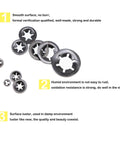 Internal Tooth Lock Washers Set 9 Sizes M2 To M12, 260 Pcs Black 65Mn Steel displayed on white background