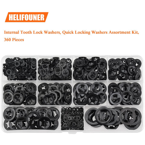 Internal Tooth Star Lock Washers Set 360 Pieces In 9 Sizes Assortment Kit in transparent box