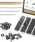 Internal Tooth Star Lock Washers Set 420 Pieces 5 Sizes M2 to M5 in grid storage box