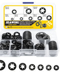 Internal Tooth Starlock Washers Kit 8 Sizes M3 To M12 330 Pcs 65Mn Steel displayed in plastic case