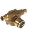 Side view of Johnson Pump 10-24967-02 F4B-9 Impeller Pump in brass, showing connector fittings and impeller casing.