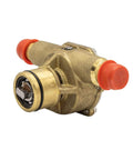 Johnson Pump 10-24967-02 F4B-9 Impeller Pump, brass with red caps, side view, replacement part for engine cooling