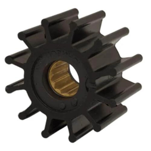 Johnson Pump (09-1027B-10) F5b 1/64" Long Impeller, black rubber material, side view showing configuration and size.