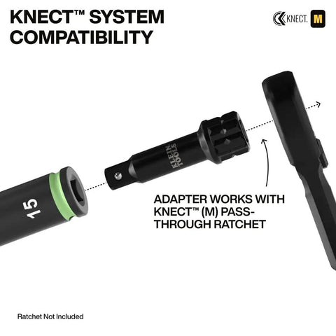 Deep-Well Three-Eighths Inch Drive Impact Socket Set With SAE And Metric Sizes, 23-Piece, showing KNECT adapter compatibility