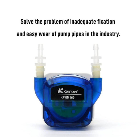 KPHM100-HB low flow small peristaltic pump 12V dc motor shown with transparent blue casing and tubing connectors