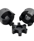 L Jaw Flexible Coupling 1 Inch Bore Three Piece With Rubber Spider For Log Splitters, HT250 Cast Iron, Blackened Finish