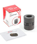 Flexible 3 piece L075 L-Jaw coupling set with Buna NBR spider and HT250 steel construction next to packaging box.