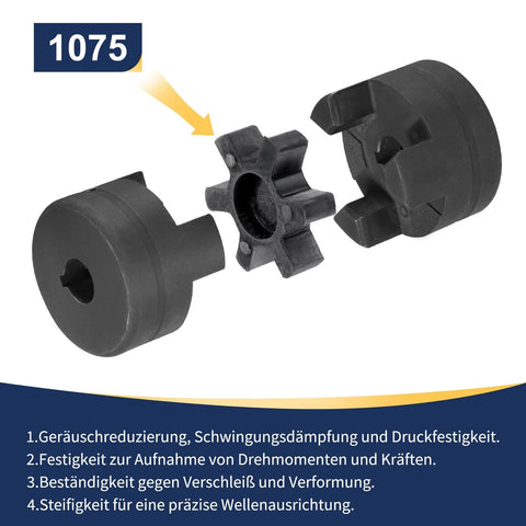 7/16" to 7/8" L075 Flexible 3-Piece L-Jaw Coupling Coupler Set & Buna-N NBR Rubber Spider viewed separately