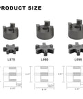 Three-piece L-jaw coupling set (L075, L090, L095) with Buna-N rubber spider for hydraulic equipment