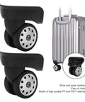 One Pair Large Size Luggage Wheel Casters For Suitcases And Travel Bags Replacement, shown with suitcase, PP and PET material