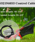 Durable 65.5 inch drive control cable replacement for walk behind mowers in front of red lawn mower