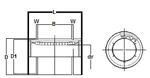 Technical diagram of ✝️ LBB8 1/2 Linear Motion Ball Bushing designed for smooth motion and stable alignment, showing dimensions and components.