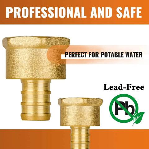 Six Pack Half Inch Pex To Half Inch Female NPT Brass Fittings Lead Free PEX B Adapters Drinking Water Safe NSF ANSI 61 Certified ASTM F1807 Compliant High Quality Brass Plumbing Connectors