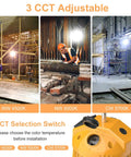 LED Temporary Work Light 48W 64W 80W Adjustable CCT 4500K 5000K 5700K Boss Level Brightness With 10ft Cable Sturdy Hooks