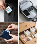 Lens Wipes And Microfiber Cloths Value Kit for Eyeglasses And Screens, shown in different storage scenarios.