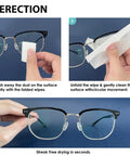Instructions for using Pre-Moistened Lens Wipes For Eyeglasses Individually Wrapped Streak Free, showing cleaning steps.