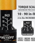 Close-up of torque scale on Limited Torque Screwdriver 10-90 in-lbs with 1/4 Inch Universal Hex Bit Holder.