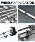 LM12UU linear ball bearings, 4-pack, 12mm bore, double seals; multi-view collage with rails and mounts.