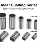 HiPicco LM4UU 4mm linear ball bearings set, stainless steel bushings with seals, 12-pack, standard and extra-long sizes