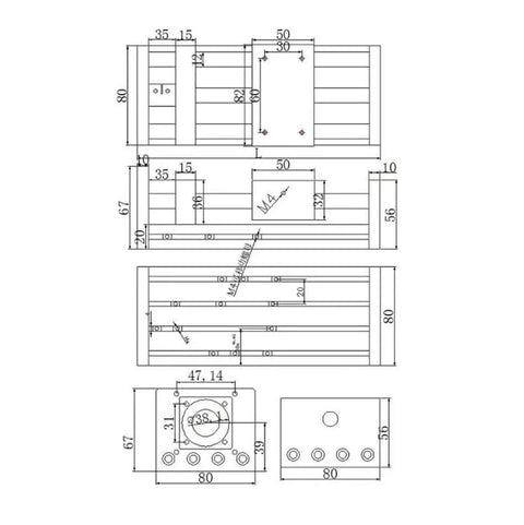 Technical diagram of Linear Guide Coupling Sliding Table Ballscrew SFU1204 with dimensions for CNC motion, 2-pack replacement design