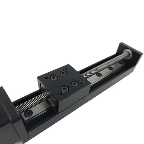 Close-up view of Linear Rail 50mm Linear Stage Actuator with Square Linear Rails Mini Slide Table + NEMA 11 Stepper Motor for DIY CNC Router