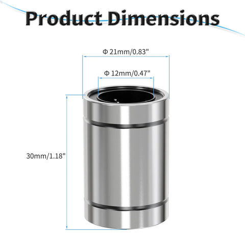 LM12UU Four Pack Linear Bearings For Smooth Precise Motion On 12mm Shafts With 21mm Outer Diameter And 30mm Length dimensions