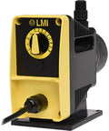 LMI Pump Model PD051-832NI 1.1 GPH/ 150 psi max PVDF Head, side view with control dial and electrical cord