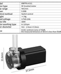 Specifications and image of 4ml/min Low Flow Rate mini peristaltic Pump 3.7V dc Motor with 1/16 Straight Through Pagoda Connector