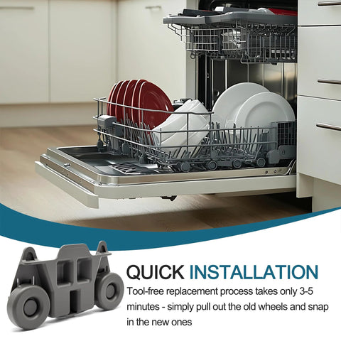 Set Of 4 Upgraded Lower Rack Dishwasher Wheels Replacement For W10195416, Compatible With Kitchenaid Whirlpool, dish rack with plates