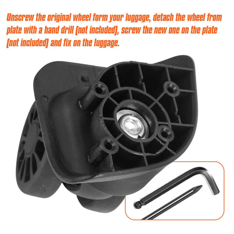 Close-up view of 2 Pcs Luggage Replacement Wheels Model A208 swivel mechanism, durable rubber and metal for suitcase repair.
